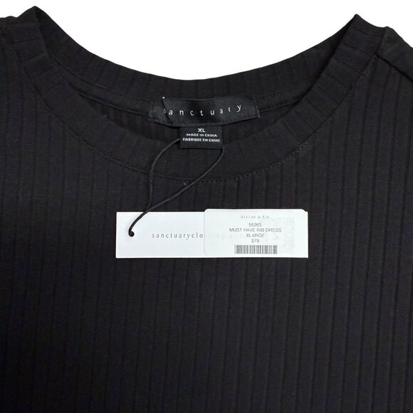SANCTUARY BLACK DRESS RIBBED STRETCH BODYCON MINI SIZE XL MINIMALIST NEW $79 - Picture 3 of 6